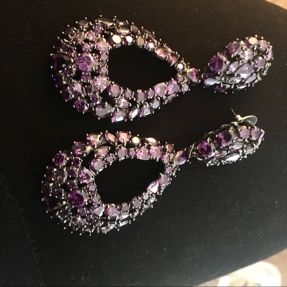 Joan Boyce Earrings - Embellished Purple Clip On - Picture 3 of 3